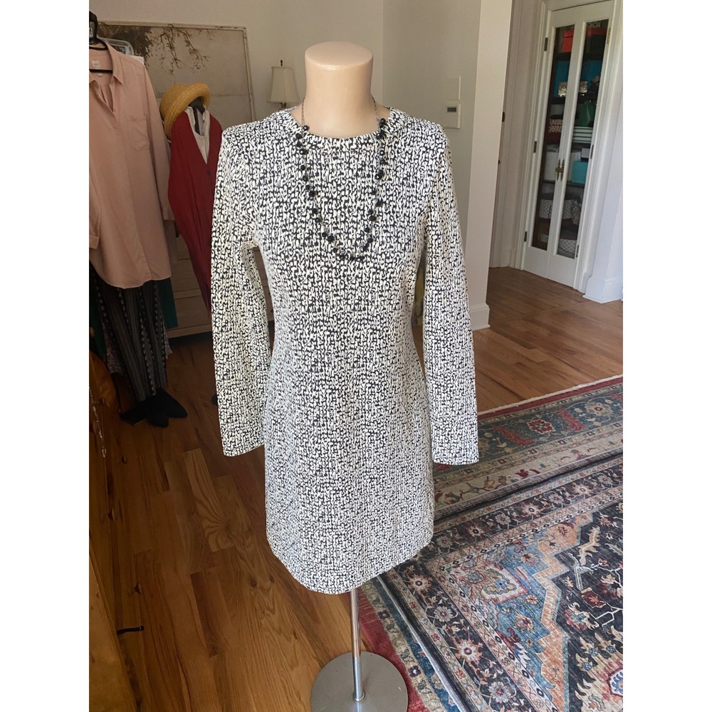 Banana Republic Womens Black White Textured Knit Long Sleeve Shift Dress Size 4